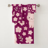 Schattigee Kawaii Roze Katten en Bloemen Handdoek (Insitu)