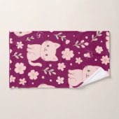 Schattigee Kawaii Roze Katten en Bloemen Handdoek  (Handdoek)