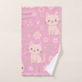 Schattigee Kawaii Roze Katten en Bloemen Handdoek  (Handdoek)