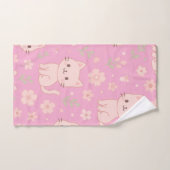 Schattigee Kawaii Roze Katten en Bloemen Handdoek  (Handdoek)