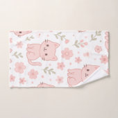 Schattigee Kawaii Roze Katten en Bloemen Handdoek  (Handdoek)