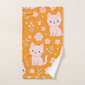Schattigee Kawaii Roze Katten en Bloemen Handdoek (Handdoek)