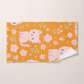 Schattigee Kawaii Roze Katten en Bloemen Handdoek (Handdoek)