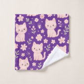 Schattigee Kawaii Roze Katten en Bloemen Handdoek  (Wasdoekje)
