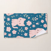 Schattigee Kawaii Roze Katten en Bloemen Handdoek  (Handdoek)
