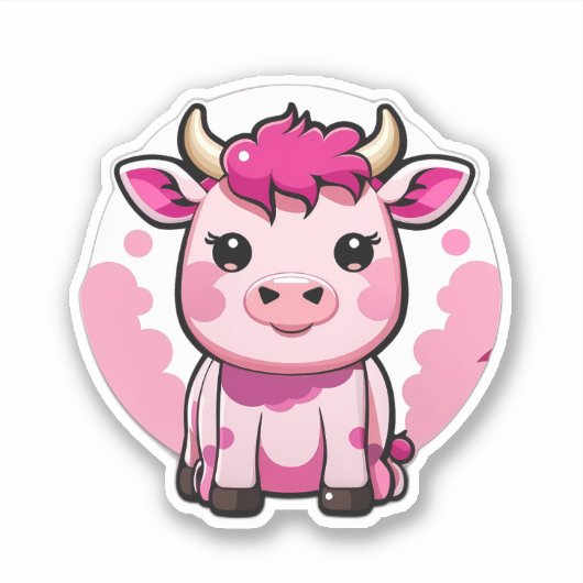 Schattigee Kawaii roze koe Sticker (Voorkant)