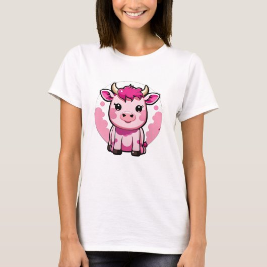 Schattigee Kawaii roze koe T-shirt (Voorkant)