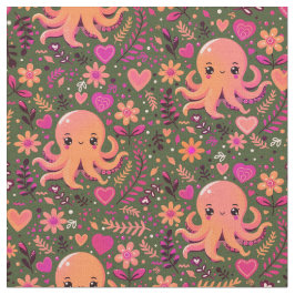 Schattigee kawaii roze octopus floral stof