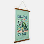 Schattigee Kawaii Schildpad met Grappige Pun Ocean Hangend Wandkleed (Gebogen)