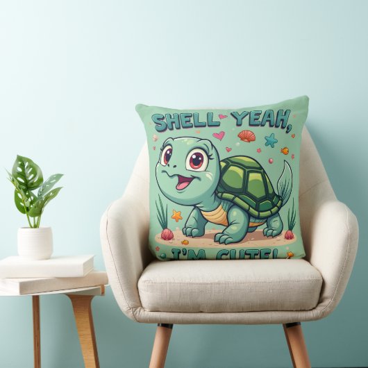 Schattigee Kawaii Schildpad met Grappige Pun Ocean Kussen (Stoel)
