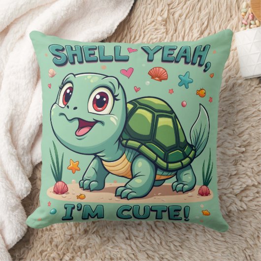 Schattigee Kawaii Schildpad met Grappige Pun Ocean Kussen (Deken)