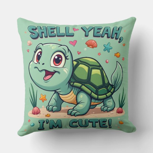 Schattigee Kawaii Schildpad met Grappige Pun Ocean Kussen (Achterkant)