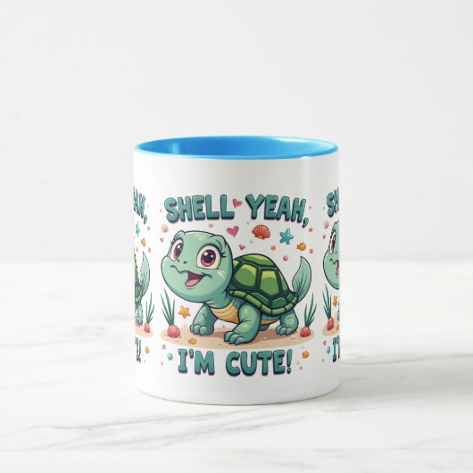 Schattigee Kawaii Schildpad met Grappige Pun Ocean Mok (Midden)