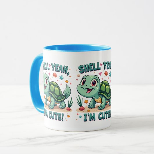 Schattigee Kawaii Schildpad met Grappige Pun Ocean Mok (Voorkant links)