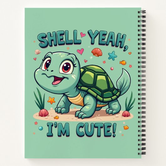 Schattigee Kawaii Schildpad met Grappige Pun Ocean Notitieboek (Achterkant)
