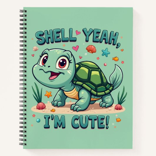 Schattigee Kawaii Schildpad met Grappige Pun Ocean Notitieboek (Voorkant)
