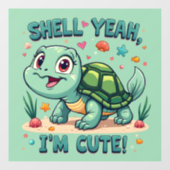 Schattigee Kawaii Schildpad met Grappige Pun Ocean Raamsticker (Vel)