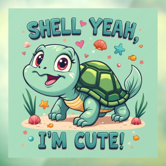 Schattigee Kawaii Schildpad met Grappige Pun Ocean Raamsticker (Vel 3)