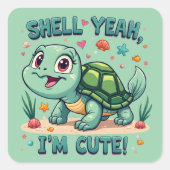 Schattigee Kawaii Schildpad met Grappige Pun Ocean Vierkante Sticker (Voorkant)