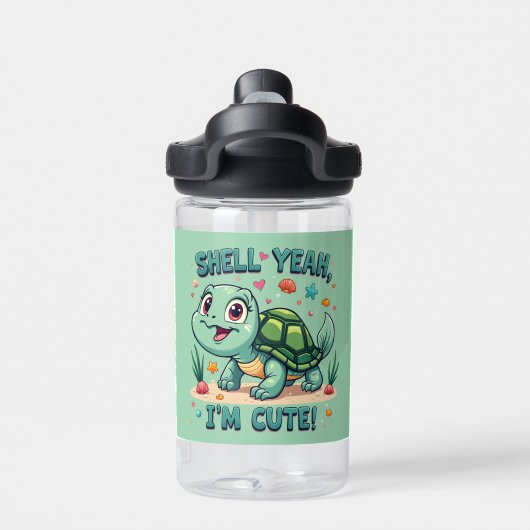 Schattigee Kawaii Schildpad met Grappige Pun Ocean Waterfles (Achterkant)