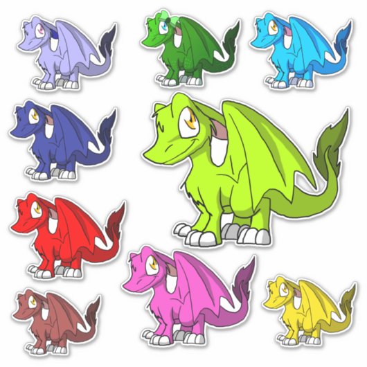 Schattigee Kawaii SD Furry Dragons Fantasy Illustr Sticker (Voorkant)