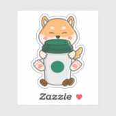 Schattigee kawaii shiba inu knuffelen een hete kof sticker (Vel)