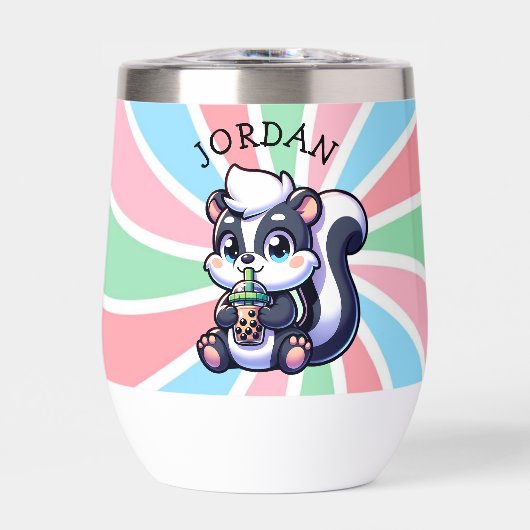 Schattigee Kawaii Skunk met Bubble Tea Gepersonali (Voorkant)