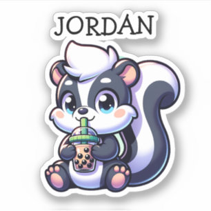 Schattigee Kawaii Skunk met Bubble Tea Gepersonali Sticker