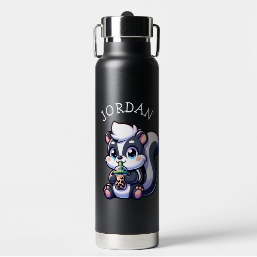 Schattigee Kawaii Skunk met Bubble Tea Gepersonali Waterfles (Voorkant)