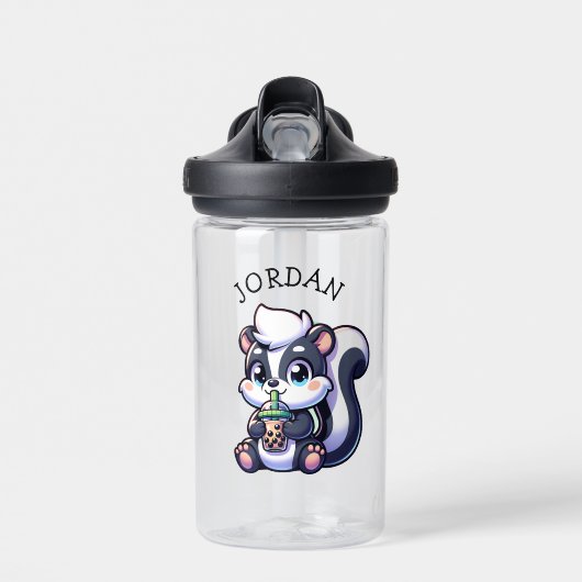 Schattigee Kawaii Skunk met Bubble Tea Gepersonali Waterfles (Voorkant)
