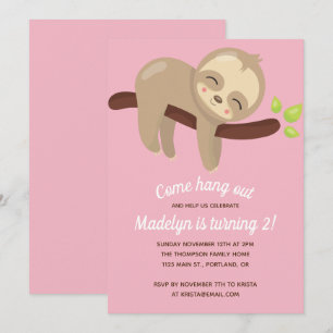 Schattigee Kawaii Sloth op Tree Pink Girl Kaart