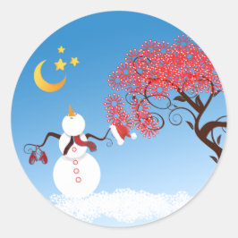 Schattigee Kawaii Sneeuwman met CandyCane Tree Ronde Sticker