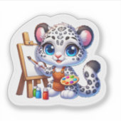Schattigee Kawaii Snow Leopard Artiest Stickers Sc (Voorkant)