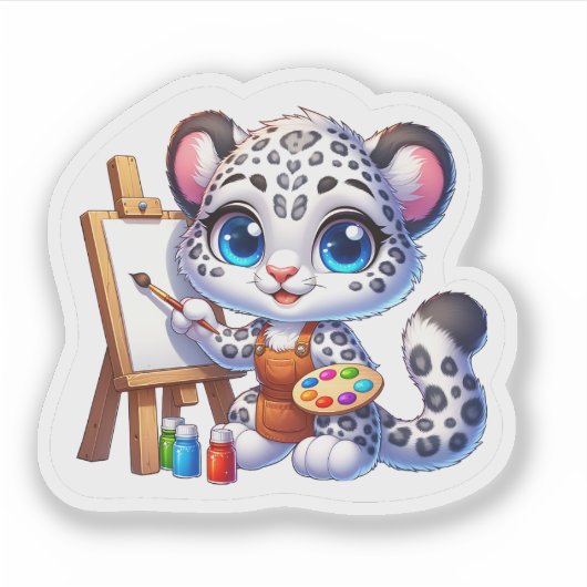 Schattigee Kawaii Snow Leopard Artiest Stickers Sc (Voorkant)