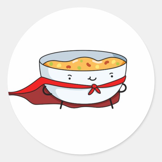 Schattigee Kawaii Soup-er Hero Ronde Sticker (Voorkant)
