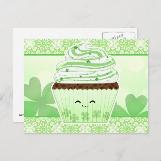 Schattigee kawaii St Patricks dag cupcake Briefkaart (Voorkant / Achterkant)