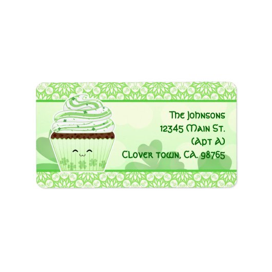 Schattigee kawaii St Patricks dag cupcake Etiket (Voorkant)