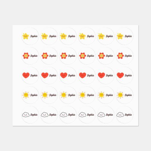 Schattigee Kawaii Star Flower Heart gepersonalisee Labels (Vel)