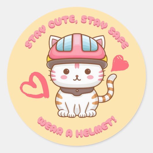 Schattigee Kawaii Stay Safe Cat Ronde Sticker (Voorkant)