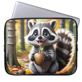 Schattigee Kawaii stijl Raccoon Herfst Instelling Laptop Sleeve