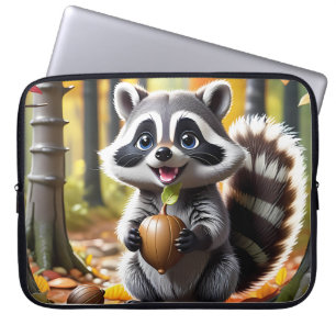 Schattigee Kawaii stijl Raccoon Herfst Instelling Laptop Sleeve