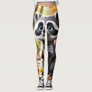 Schattigee Kawaii stijl Raccoon Herfst Instelling Leggings
