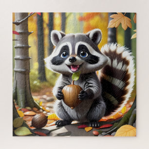 Schattigee Kawaii stijl Raccoon Herfst Instelling Legpuzzel