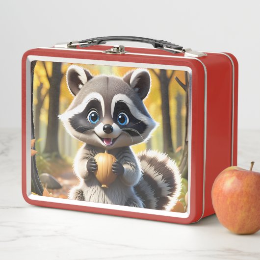 Schattigee Kawaii stijl Racoon met een eikel (In situ)