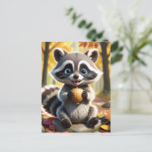 Schattigee Kawaii stijl Racoon met een eikel Briefkaart (Staand voorkant)