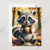 Schattigee Kawaii stijl Racoon met een eikel Briefkaart (Voorkant / Achterkant)