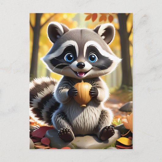 Schattigee Kawaii stijl Racoon met een eikel Briefkaart (Voorkant)