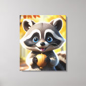 Schattigee Kawaii stijl Racoon met een eikel Canvas Afdruk (Voorkant)