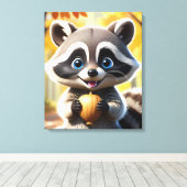 Schattigee Kawaii stijl Racoon met een eikel Canvas Afdruk (Insitu (Houten vloer))