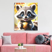 Schattigee Kawaii stijl Racoon met een eikel Canvas Afdruk (Insitu (Woonkamer))